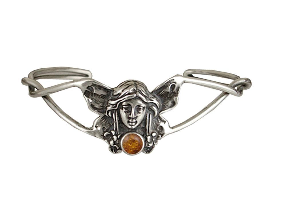 Sterling Silver Victorian Fairy Cuff Bracelet With Amber